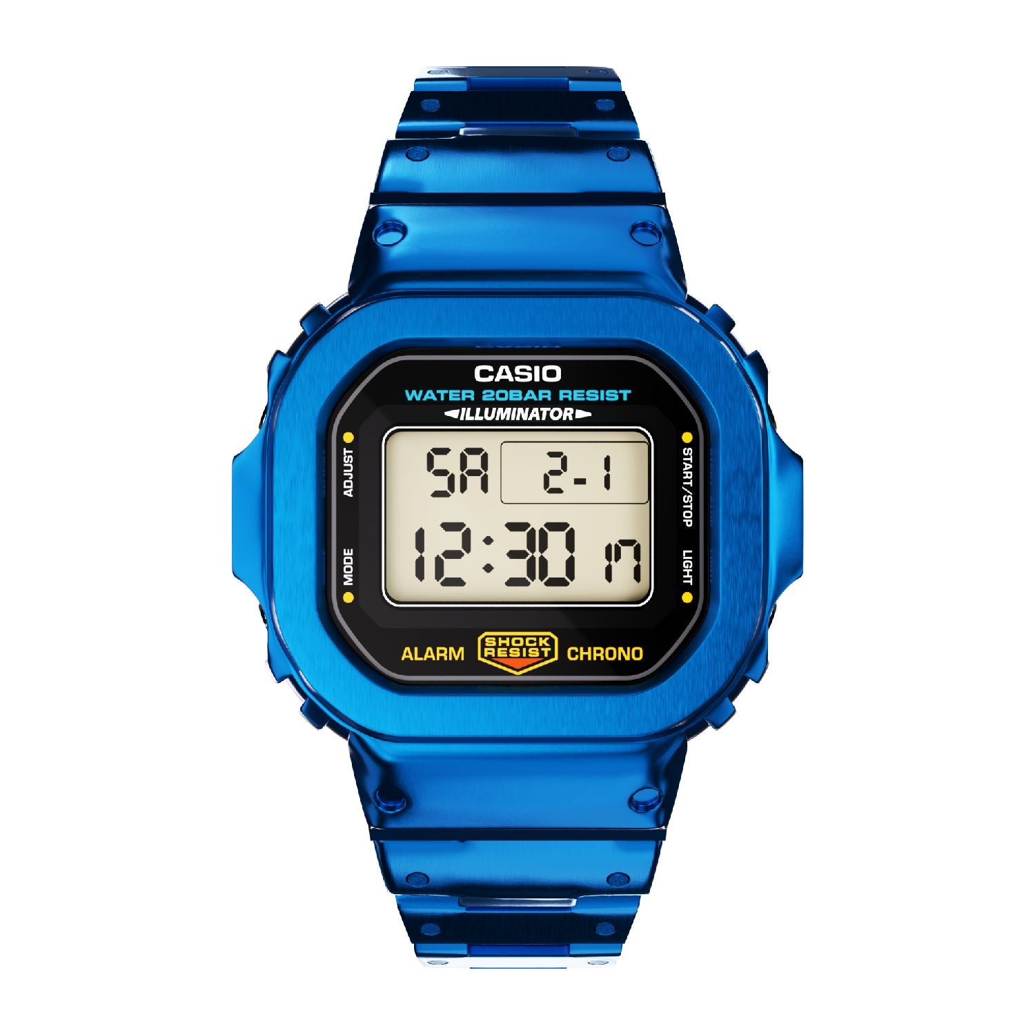 Blue Casio DW5600 Metal G-Shock Mod Custom Front View