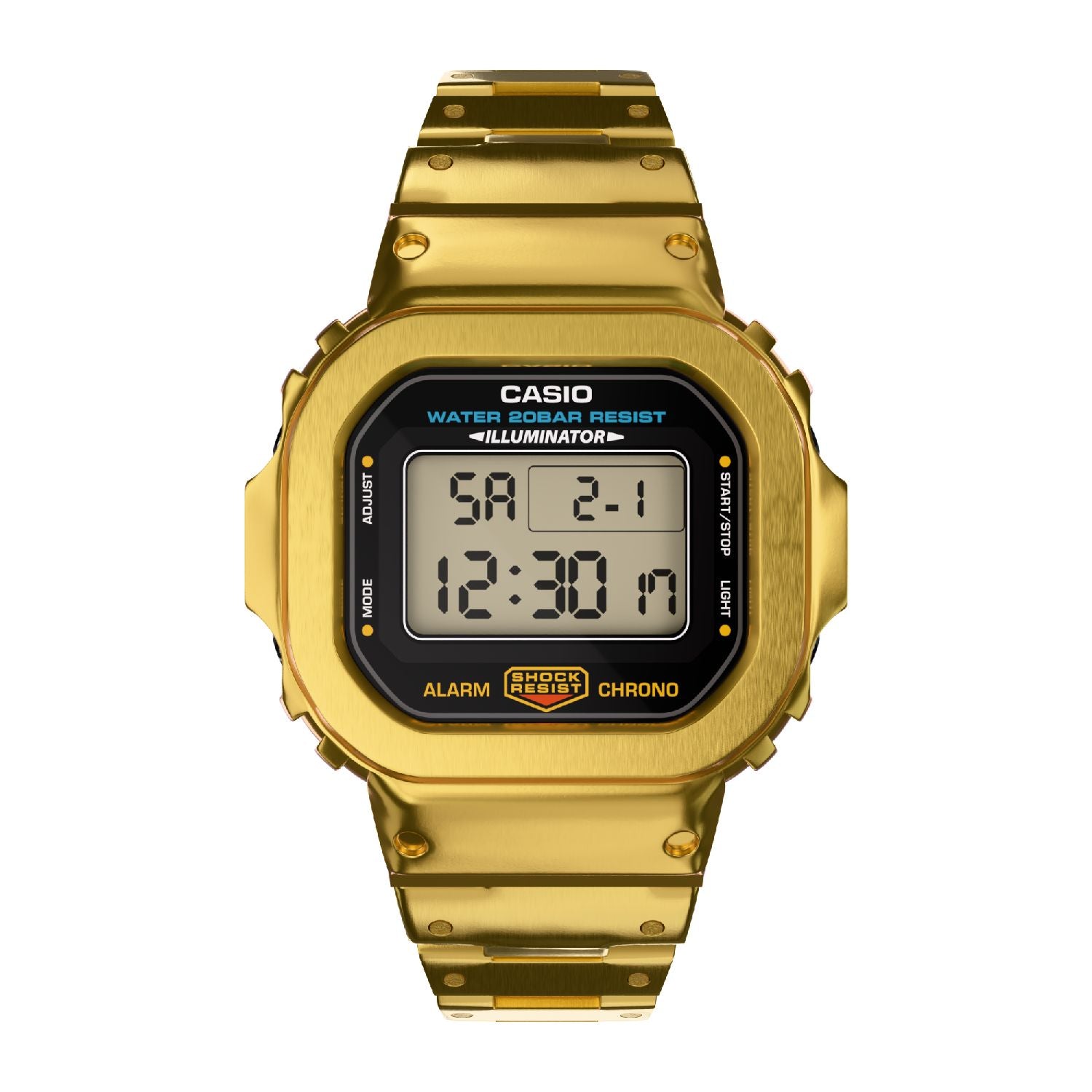 Gold Casio DW5600 Custom Metal G-Shock Mod Front View