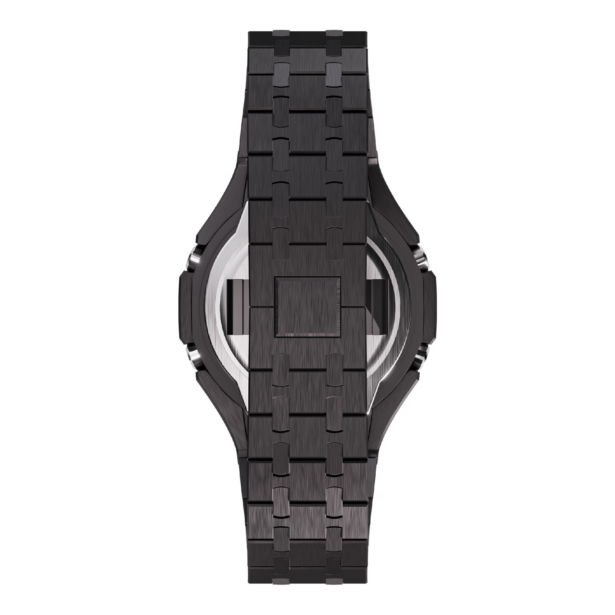 All black casioak mod ga2100 metal g-shock watch back view