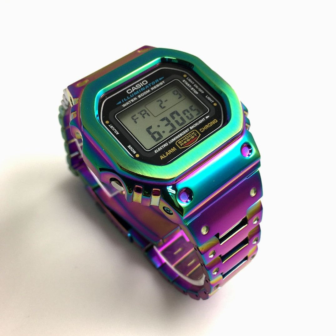 casio g-shock dw5600 mod rainbow multi-color front vew