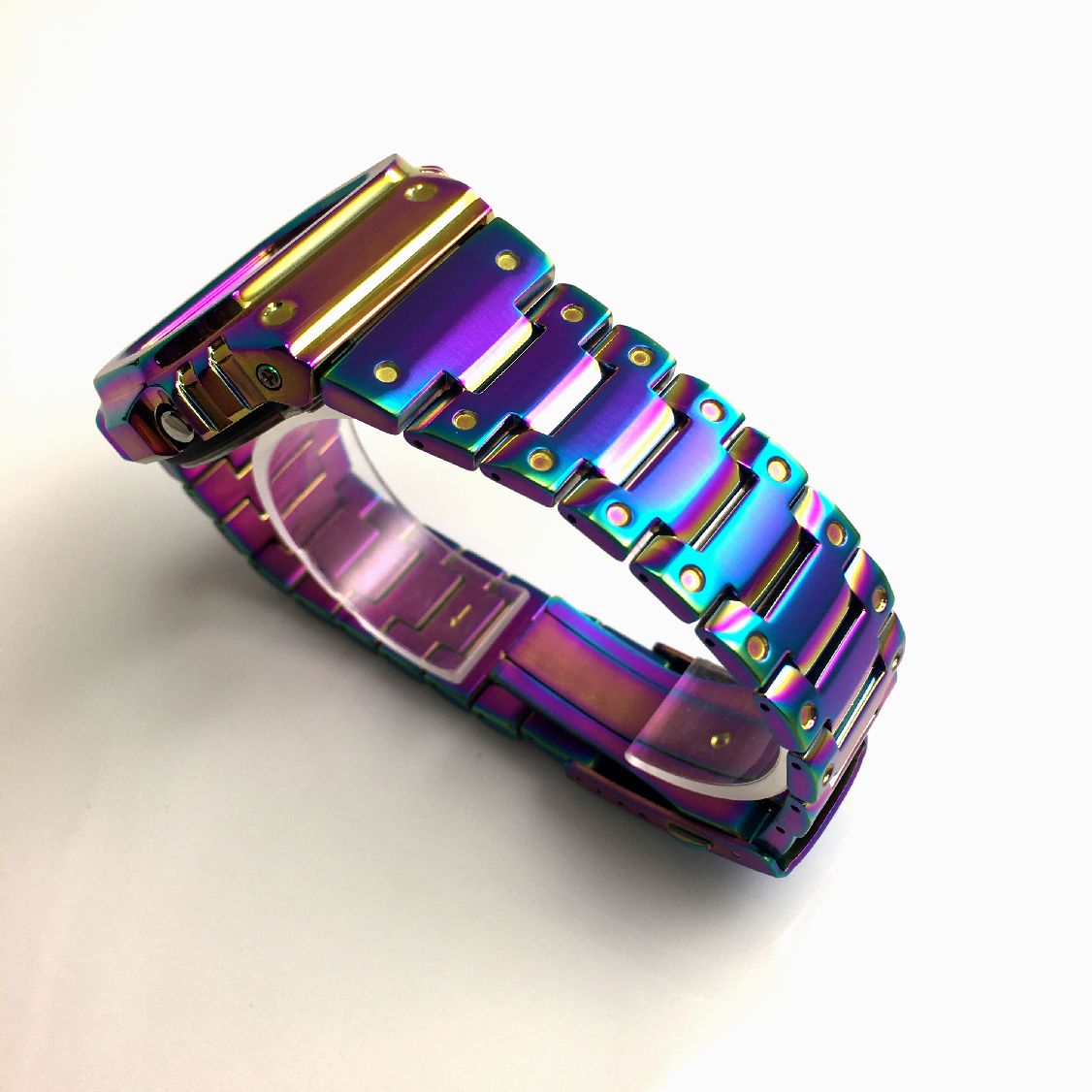 casio g-shock dw5600 metal mod rainbow multi-color bracelet view