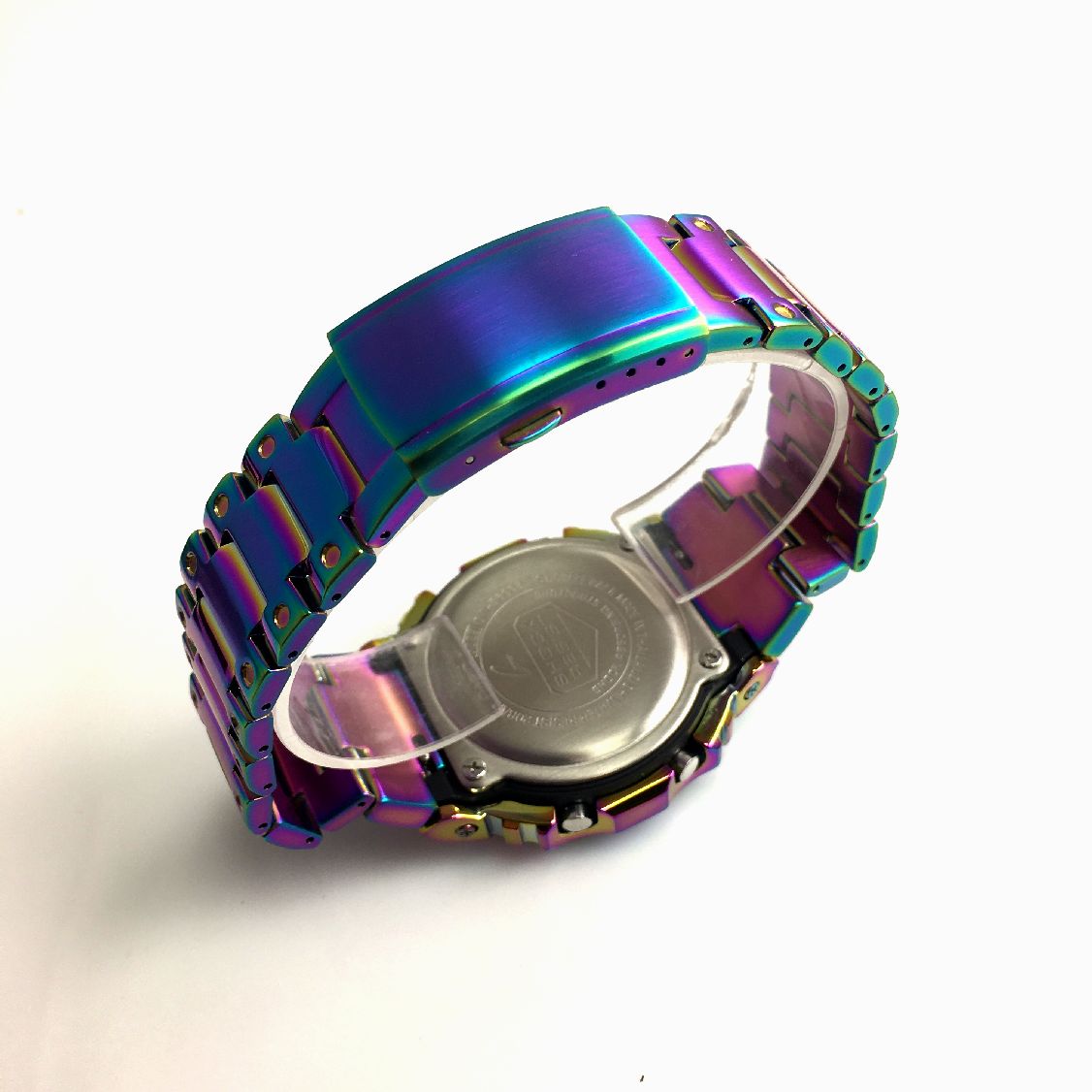 casio g-shock dw5600 metal mod rainbow multi-color back view