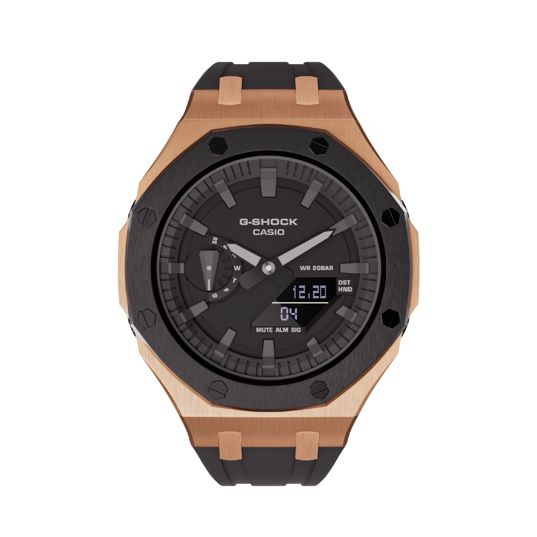 Casioak Mod Royal Oak Casio G-Shock GA-2100 Rose Gold Black Bezel Watch GA2100