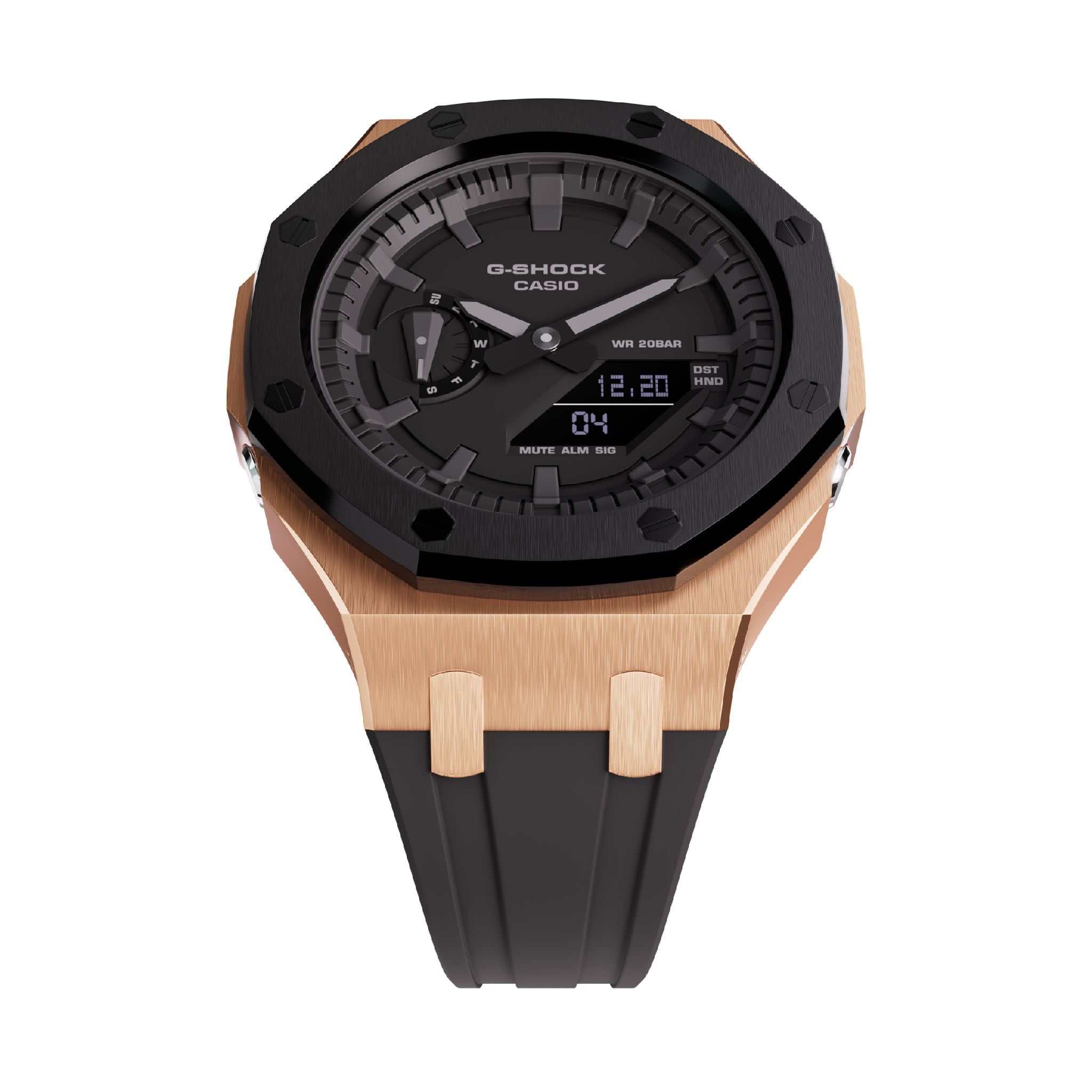 Casioak Mod Royal Oak Casio G-Shock GA-2100 Rose Gold Black Bezel Watch GA2100