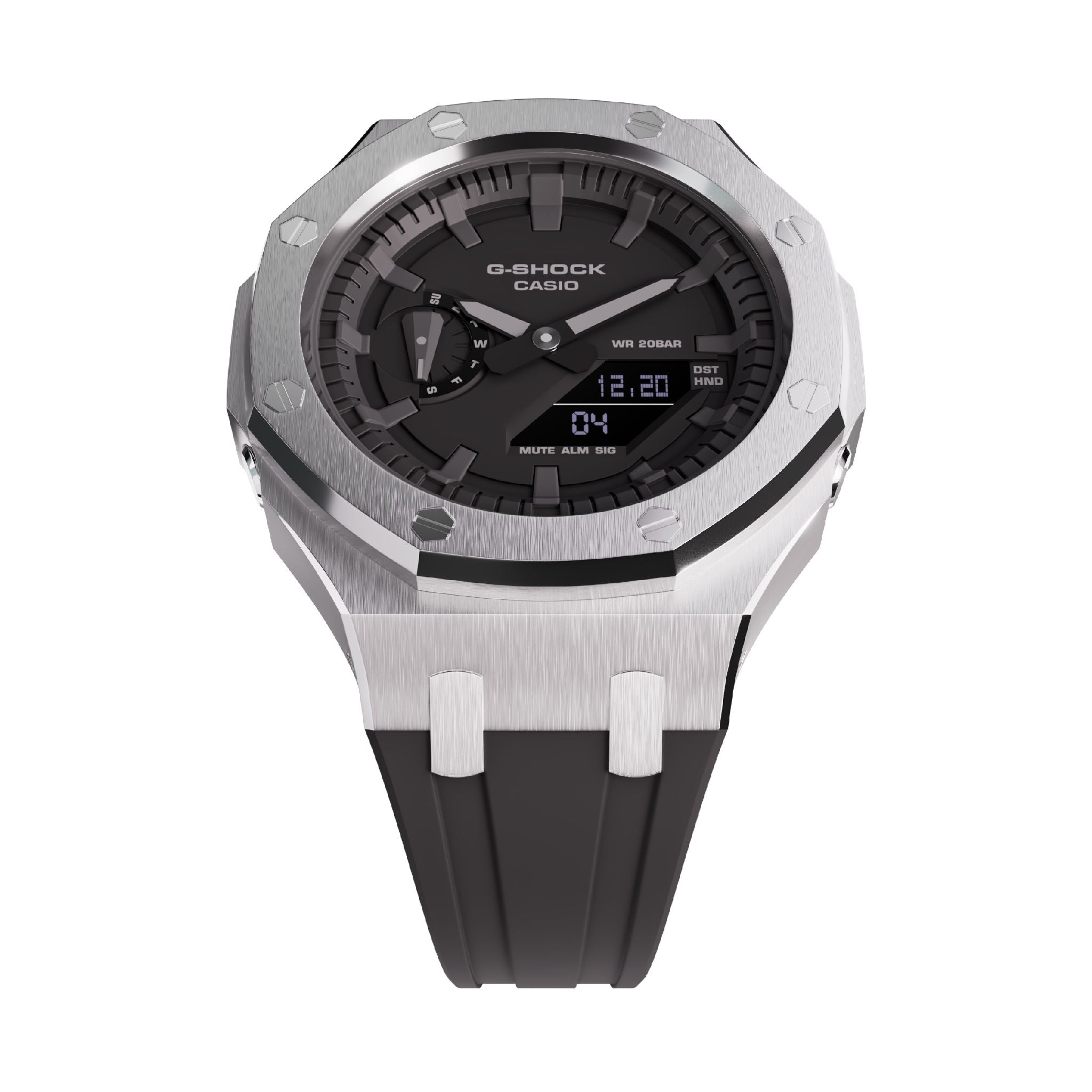 Casioak Mod Royal Oak Casio G-Shock GA-2100 Silver Tone Metal Steel Watch GA2100