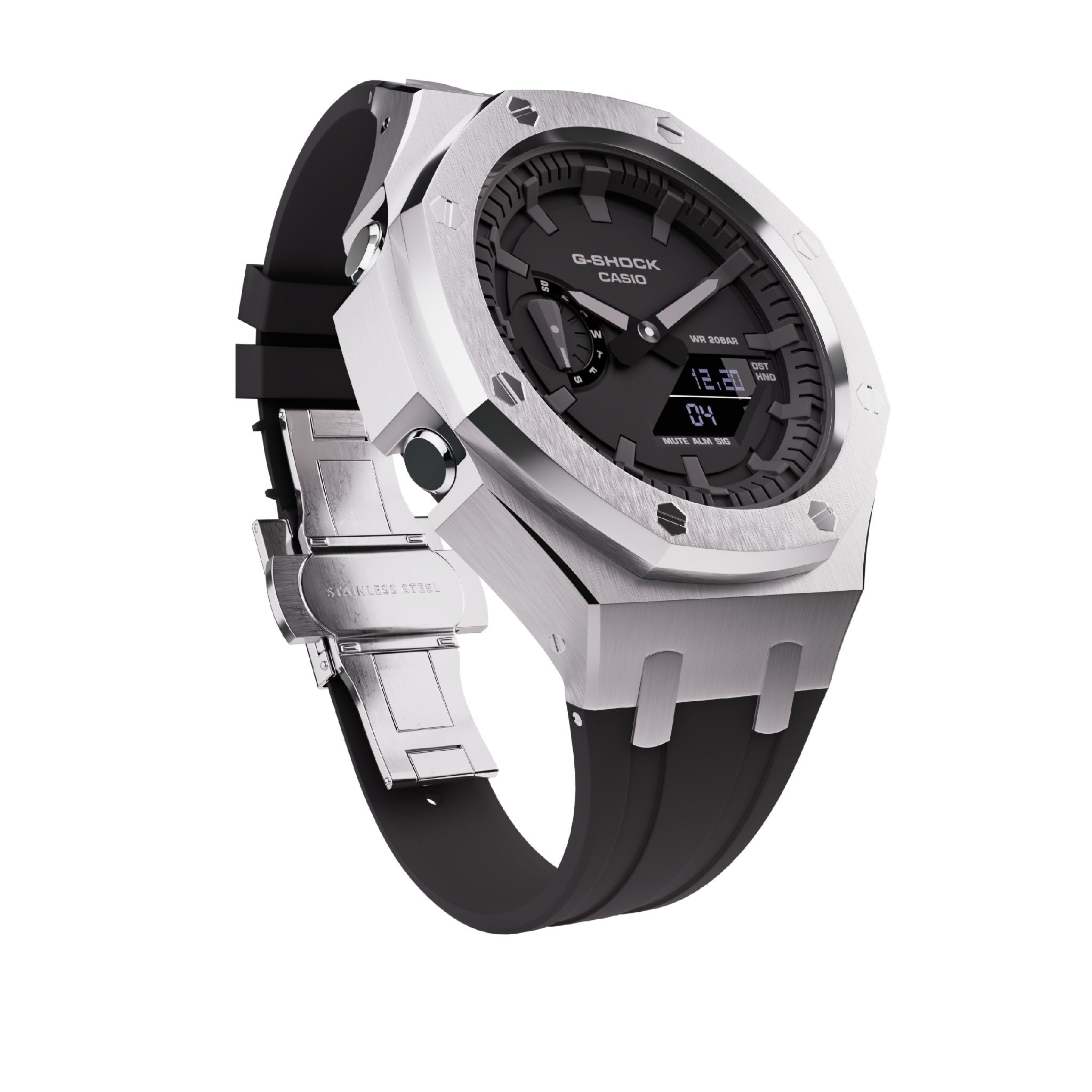 Casioak Mod Royal Oak Casio G-Shock GA-2100 Silver Tone Metal Steel Watch GA2100